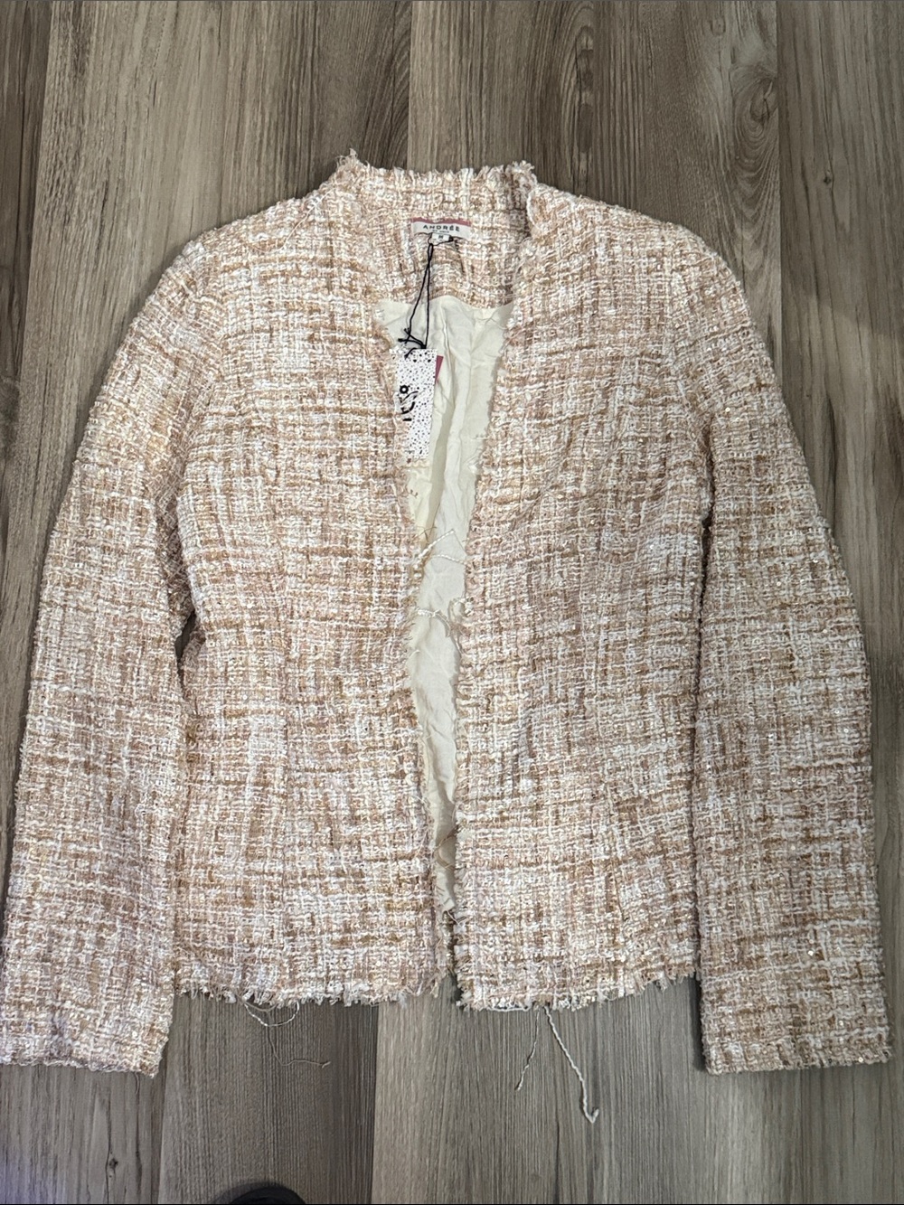 ANDREE BY UNIT Blush Cream Bouclé Collarless Jacket